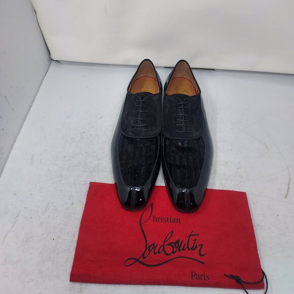 Christian Louboutin Black Lafitte Velvet Patent Striped Lace Up Shoe main image 11